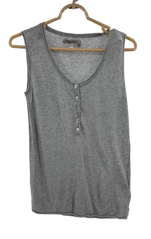 Tex by Max Azria Sleeveless Gray Henley Tank Top S cotton modal neutral layering thumbnail 1