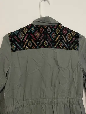 MODCLOTH Keep a Woven Mind Jacket Olive Army Green Multi Aztec Boho Embroidered thumbnail 16