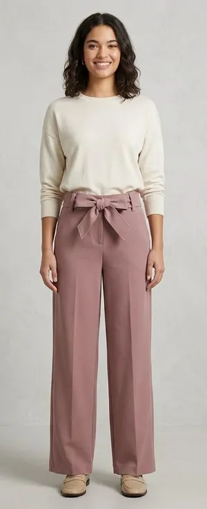 High-Rise Wide Leg Tie-Waist Pants in Mauve thumbnail 1
