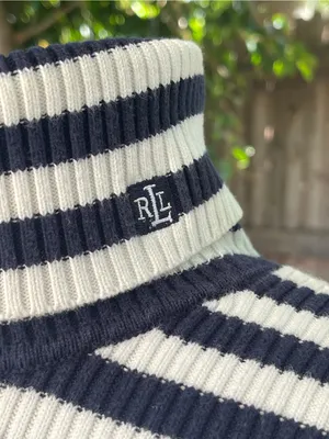 Lauren Ralph Lauren Striped Blue and white Turtleneck Sweater nautical coastal M thumbnail 3