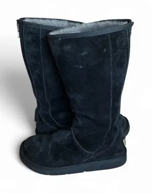 UGG Knightsbridge Leather Tall Boot Back Zip Shearling Lined Women 7M Black thumbnail 1