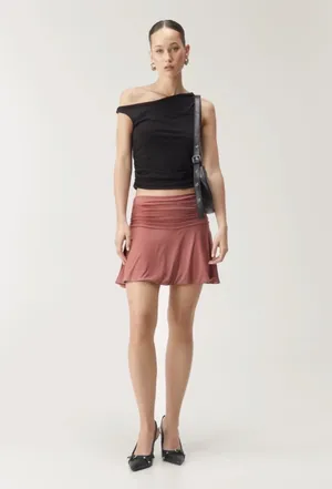 Nasty Gal Premium Dusty Rose Pink “Mocha” Slinky Fold Over Mini Skirt thumbnail 3