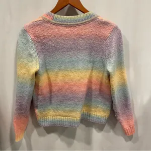 Rainbow stripe soft fuzzy wool blend chunky pearl button cardigan crop sweater thumbnail 5