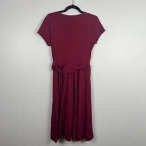 Garnet Hill Womens Gathered Waist Draped Dress Burgundy Red‎ Midi Size M thumbnail 6