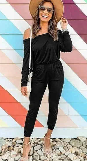 Pretty Garden black cotton long sleeve Jumpsuit size small New With Tags thumbnail 1
