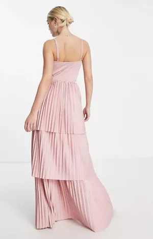 Asos Design Tiered Pleated Lace Maxi Dress Sz 4 thumbnail 3
