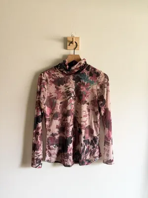 Mainstream Boutique Mesh Tie Dye Print Mock Neck Long Sleeve Size S thumbnail 4