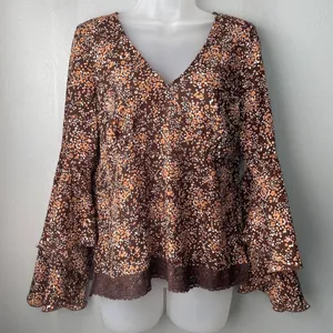 Notations Vintage Y2K Top Size M Babydoll Brown Ditzy Floral Lace Trim Boho Fairy Grunge thumbnail 1