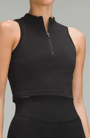 Lululemon Seamless Half Zip Training Tank Black Cropped Mock Neck Size 4 NEW thumbnail 1