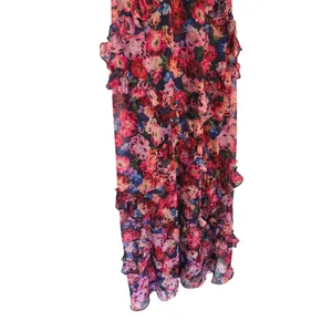 AQUA Formal Floral Ruffle Maxi Dress Pink Blue V-Neck‎ Sleeveless Size 0 NEW thumbnail 5
