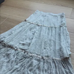 Free People Women's baby blue beaded Ella Ruched Tiered Peasant Maxi Skirt thumbnail 5