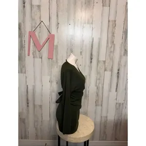 Love Always Olive Green Wrap Mini Dress Size MED Long Sleeve Bodycon Tie Waist V thumbnail 3