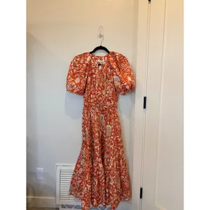 Ulla Johnson Olina Dress Orange White Floral Puff Sleeve Tiered Midi Dress Sz 2 thumbnail 2