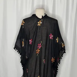 DO EVERYTHING IN LOVE Embroidered Floral Kimono Wrap Black Bohemian One Size thumbnail 9