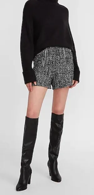 super High Waisted Double Zipper Tweed Shorts thumbnail 2
