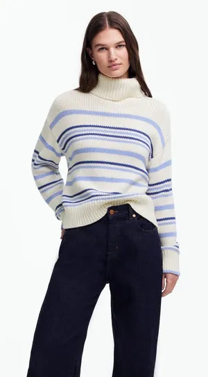 Madewell Ribbed Cotton‎ Turtleneck Sweater in Dawn Stripe Size XS fisherman fall thumbnail 1