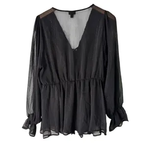 Torrid Black Sheer Long Sleeve Blouse V Neck‎ Peplum Tassel Tie Plus Size thumbnail 2