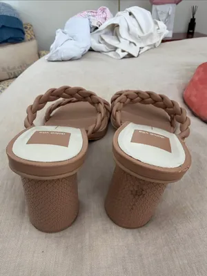 Dolce Vita Braided Two-Strap Heeled Slides in Taupe thumbnail 2