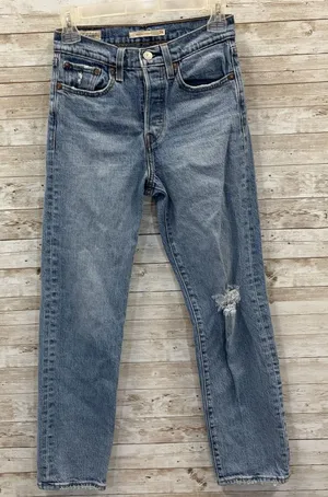 Levi's Premium Womens 24 Jeans Wedgie Straight‎ Button Fly Light Wash Distressed thumbnail 1