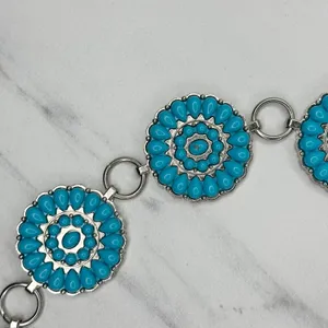Chunky Blue Studded Concho Silver Chain Belt XS/Small (XS/S) Western Statement ✨ thumbnail 8