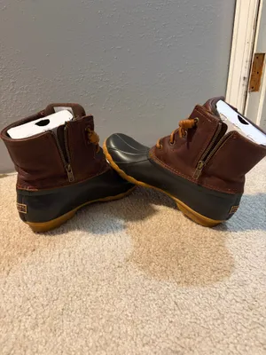 Leather brown and black sperry duck boots thumbnail 5
