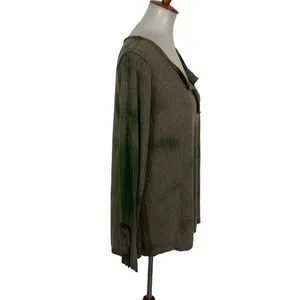 POL Womens Tie Dye Henley Top Brown Green Ribbed Long Sleeve Boho BWT686 Small thumbnail 3