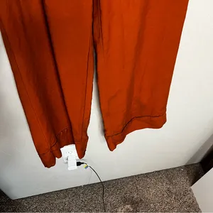 Lulus On Breezy Street Rust Orange High Rise Wide‎ Leg Flowy Linen blend Pants thumbnail 5