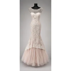 Sherri Hill 51114 Ivory‎ Lace Mermaid Gown – Beaded Cap Sleeve Formal Dress Sz 4 thumbnail 4