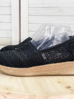 Bobs by Skechers Crochet Lace Wedge Espadrille Platform Slip On Shoes Black 7.5 thumbnail 3
