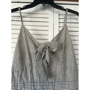 Japna Grey White Striped Tie Front Wide Leg Slit Jumpsuit Size M 100% cotton thumbnail 3