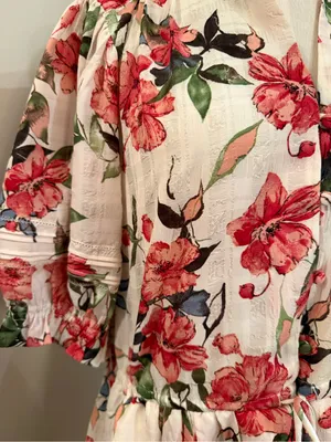bishop + young White Dress with Pink and Green Floral Print Sz M thumbnail 2