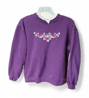 Vintage Cottagecore Purple Floral Crewneck Sweatshirt Grandma Large‎ thumbnail 1