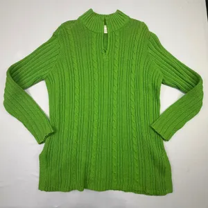 First Issue by Liz Claiborne Lime Green Cable Knit 1/4 Zip Mock Neck Sweater Lar thumbnail 1