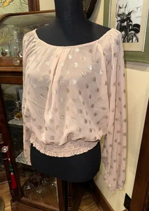 Xhilaration Off Shoulder Long Sleeve Polka Dot Top Blouse thumbnail 1