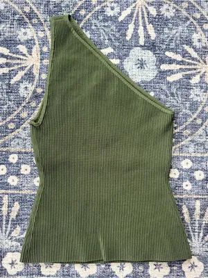 Babaton Olive Green One-Shoulder Rib Knit top thumbnail 1
