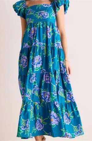Peach Love California Teal Floral Maxi Dress thumbnail 1