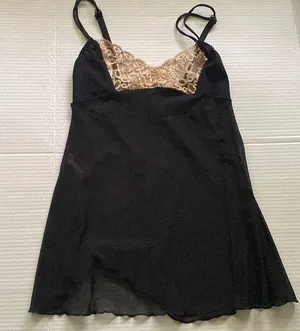 Vintage Pretty Lady black nylon lace trim short slip nightie, size medium thumbnail 1