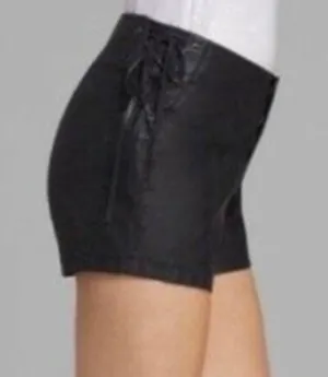 FREE PEOPLE High Rise Side Lace Up Tie Black Vegan Leather Pleather Shorts Sz 4 thumbnail 3