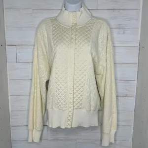 Anthropologie Saturday/Sunday Mission Ivory Quilted Lace Bomber Zip-up Jacket L thumbnail 2
