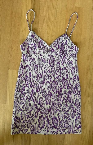 Zara Purple and Cream Floral Print Spaghetti Strap Slip thumbnail 1