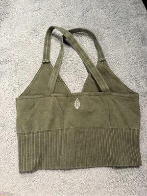 Free people movement FP Olive Green Ribbed V-Neck Sports Bra Top XS/s thumbnail 2
