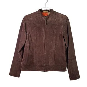Ruff Hewn Brown Suede Leather‎ Jacket Womens S Moto Zip Western Boho Festival thumbnail 1
