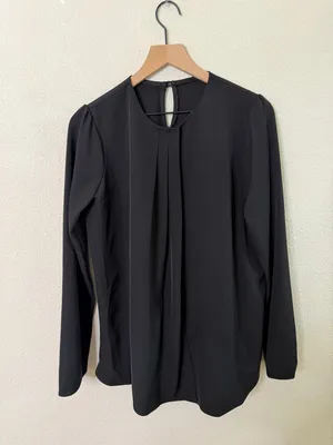 Clothes by Locker Room Black Pleated Long Sleeve Blouse‎ Pleat Womens Size L thumbnail 3