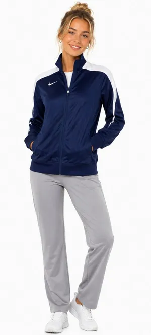 Nike Womens Dri-FIT full zip warm up track jacket Navy Blue White Size Large T thumbnail 1