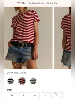 NWT Free People We The Free Nora Striped Linen Tee - Red Combo - XL thumbnail 7