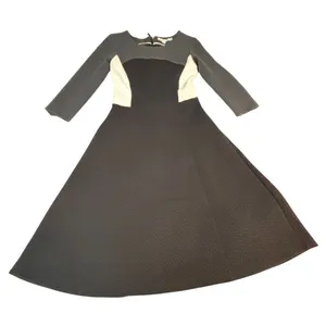 Boden Black White Colorblock Quilted Textured Fit & Flare Dress 3/4 Sleeve 4 thumbnail 8