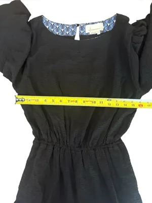 Anthropologie Francesca Balloon Sleeve Romper Elastic Waist Womens Small Black thumbnail 9