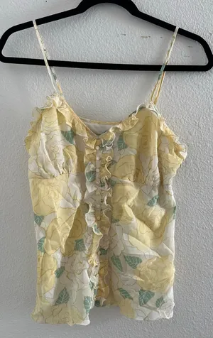 NWT Y2K Kenzie silk yellow rose ruffle cami tank top thumbnail 1