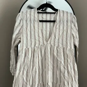 Zara White and Brown Striped Long Sleeve Dress thumbnail 2