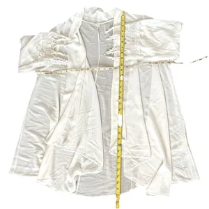 Anthropologie Ivory Sheer Kimono Cardigan Size L Crochet Lace Sleeve Fringe Boho thumbnail 5